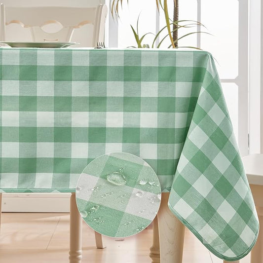 BALCONY & FALCON Gingham Table Cloth Rectangle ??Reversible Water-Resistant Cotton Checkered Tablecloth for Outdoor Picnic, Camping, Kitchen, Holiday Party Decor (Green White, 55x95 Inch)