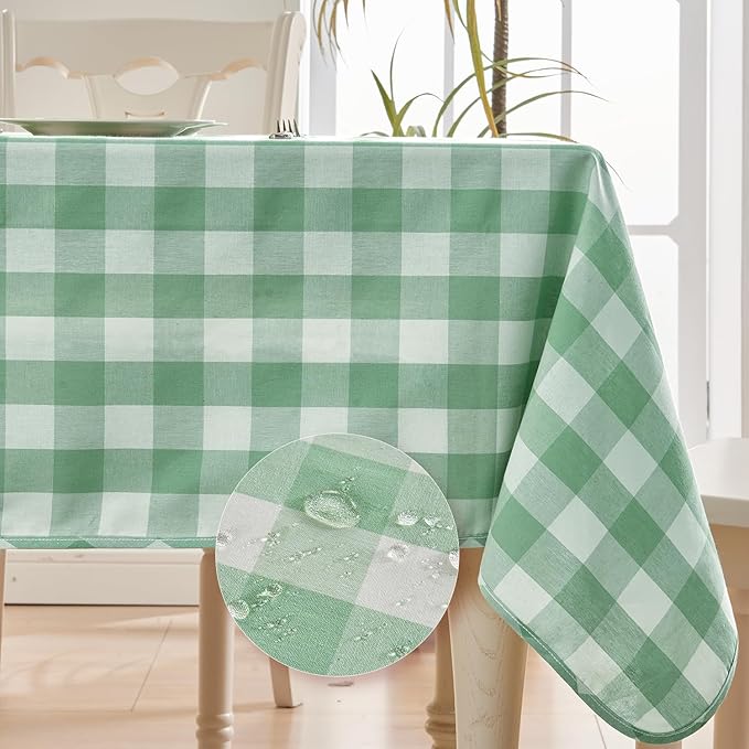 BALCONY & FALCON Gingham Table Cloth Rectangle ??Reversible Water-Resistant Cotton Checkered Tablecloth for Outdoor Picnic, Camping, Kitchen, Holiday Party Decor (Green White, 57x118 Inch)