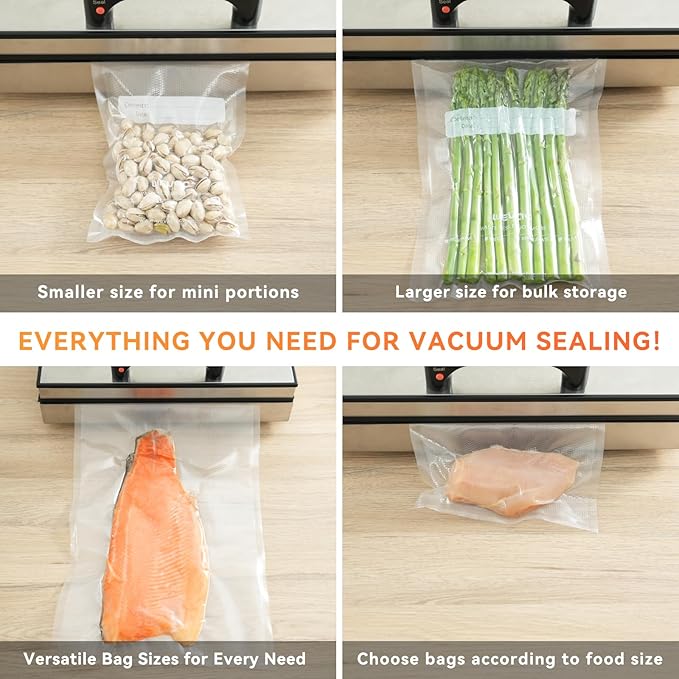 Wevac Family Pack Vacuum Sealer Bags Rolls with Dispenser ??6"x10" (50pcs), 8"x12" (70pcs), 8"x20' & 11"x20' Rolls, Heavy Duty, Leakproof, Ideal for Sous Vide, Meal Prep, Food Saver