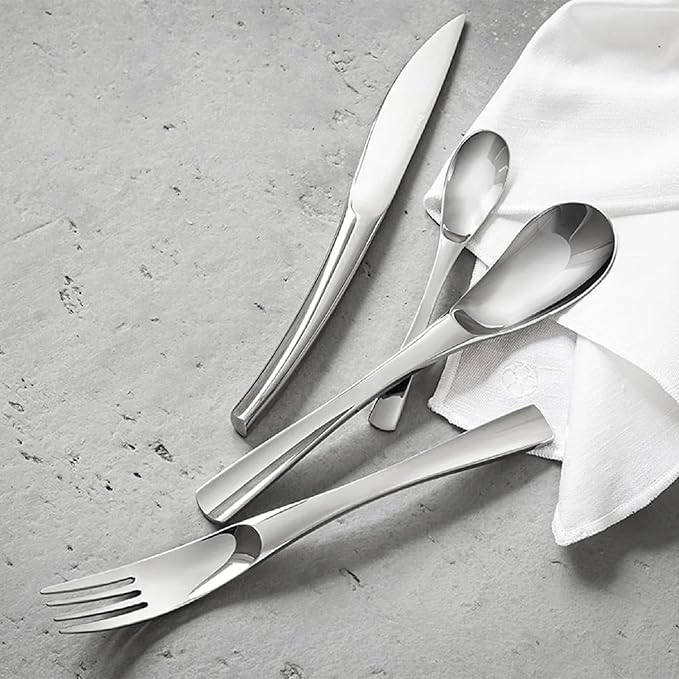 Degrenne XY French Cutlery Set - 5 Piece Luxury Black Silverware Set, Includes Forks, Spoons & Knife, Stainless Steel Flatware, Made in France, Dishwasher Safe