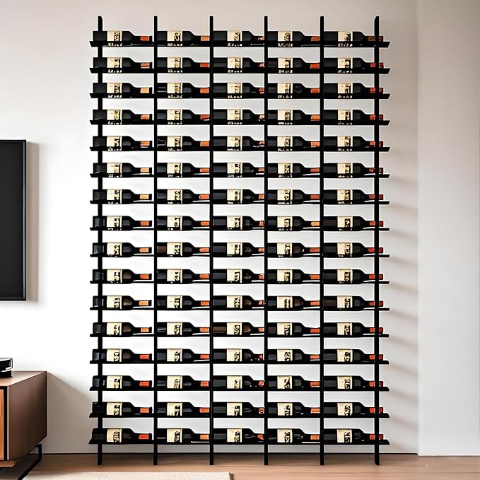 Wall Mounted Wine Rack, H 94.49inch, 16 Rows, Black 80 Bottle Wine Cellar Racks, Metal Wine Bottle Holder for Home Bar, Wine Kitchen Storage (Black, 5 Columns竊?0 Bottles竊?