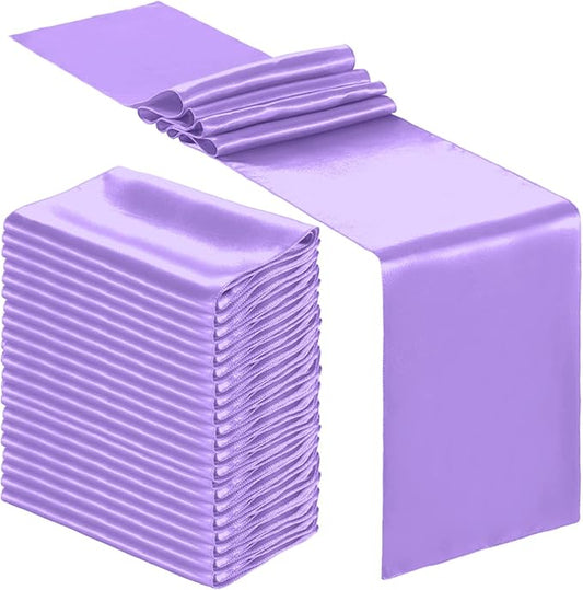 Bencailor 24 Pcs Light Purple Satin Table Runner Bulk 12 x 108 Inches Long Table Runners Bright Smooth Fabric Tablecloth for Wedding Banquet Birthday Valentines St Patrick's Day Party Decorations