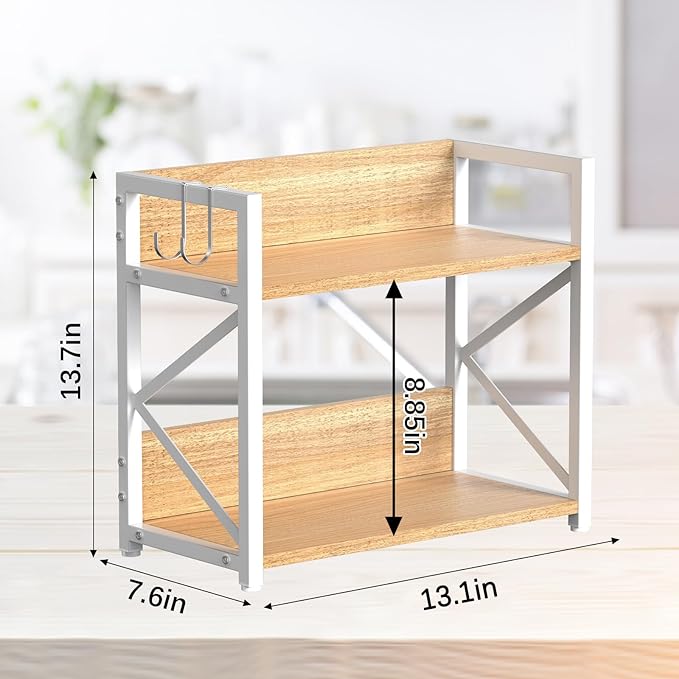 Spice-Rack-Organizer-Shelf for Kitchen Counter, 2 Tiers Coffee Bar Station Organizer for Countertop竊똕pace Saving Desk Shelving Riser Unit (Maple, Medium)