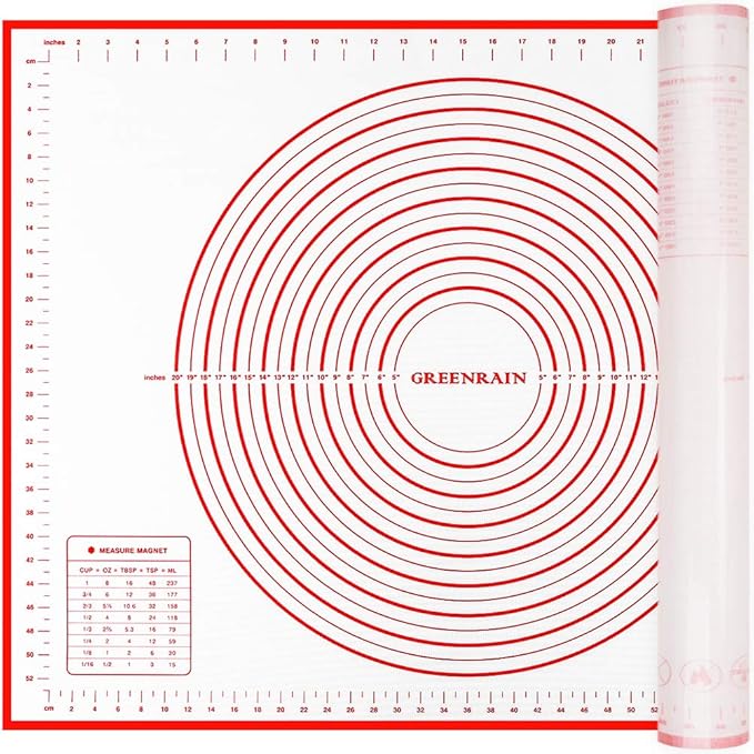 Silicone Pastry Mat Extra Thick Large Non Stick Baking Supplies Kitchen Counter Cooking Rolling Dough Sheet Pie Crust Sourdough Bread Oven Liner with Measurement (XXL-24''(W)*32''(L), 1#Red)