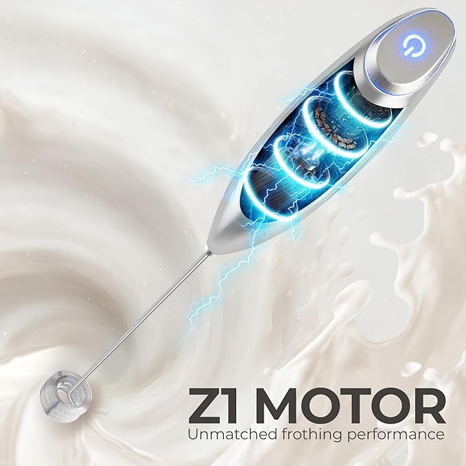 Zulay Kitchen Patented Tornado Triple Whisk Milk Frother with 4 Duracell Batteries ??Handheld Foam Maker for Coffee, Lattes, Matcha & Hot Chocolate ??Rich, Creamy Froth in Seconds