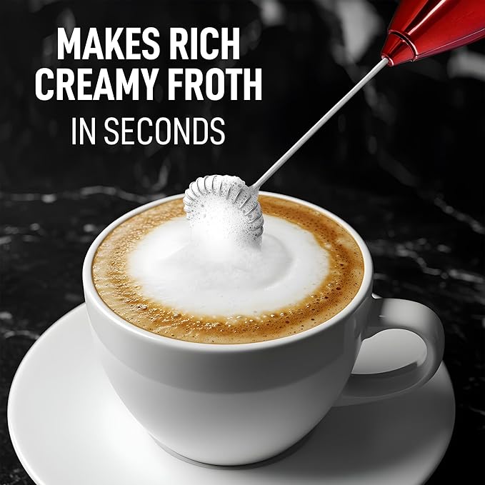 Zulay Kitchen Executive Series Luxury Gift Milk Frother ??Handheld Electric Foam Maker for Coffee, Lattes & Hot Chocolate ??Deluxe Finish, Great Fir for Coffee Lovers (Cardinal Red)