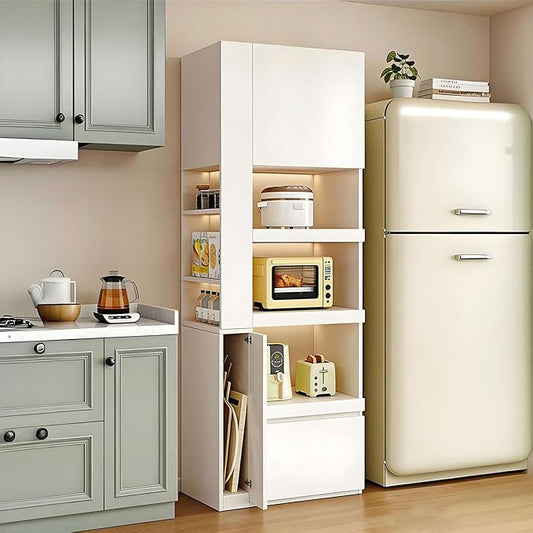 LINLIUA 71'' Tall Kitchen Pantry Cabinet, Wood Pantry Storage Cabinet with Doors, 3 Pull-Out Shelves and Drawer, Modern Slim Kitchen Hutch for Dining Room Small Space