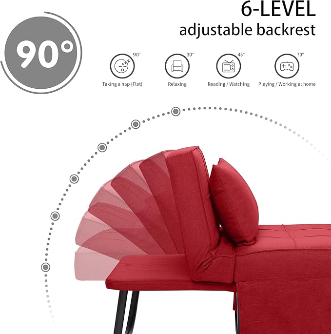 BIGSYY Sofa Bed, 4 in 1 Multi-Function Folding Ottoman Breathable Linen Couch Bed with Adjustable Backrest Modern Convertible Chair for Living Room Apartment Office, Red