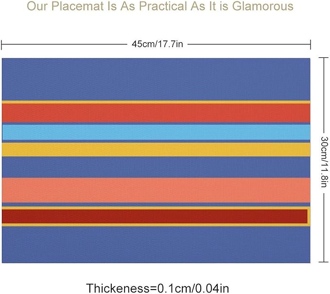 Modern Orange Blue Yellow Coral Stripes Placemat, Set of 4 Heat Resistant PVC Place Mats for Kitchen Table