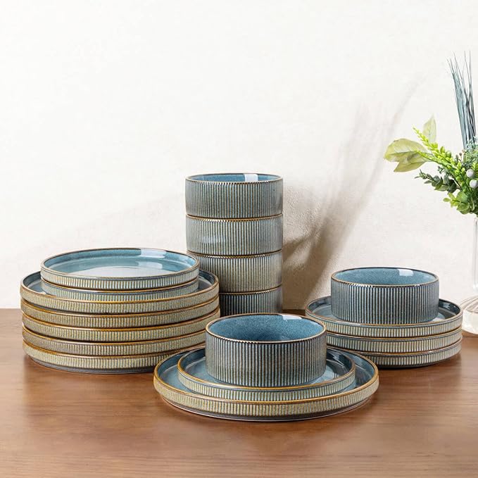 GBHOME Stoneware Dinnerware Sets for 4,Round Reactive Glaze Ceramic Plates and Bowls Set,Highly Scratch Resistant| Dishwasher & Microwave Safe Dishes Set,Service for 4(12pcs)