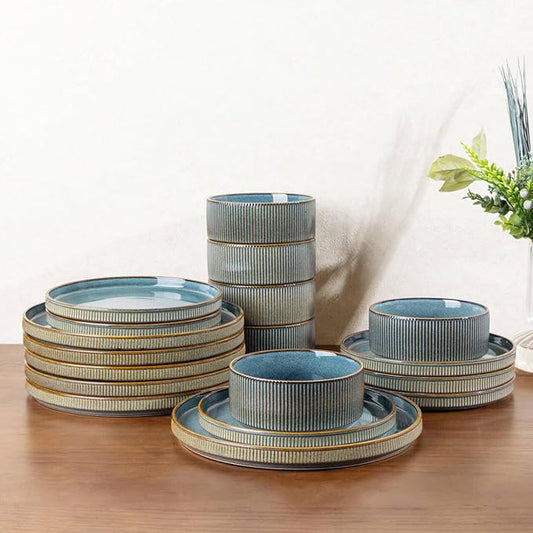 GBHOME Stoneware Dinnerware Sets for 4,Round Reactive Glaze Ceramic Plates and Bowls Set,Highly Scratch Resistant| Dishwasher & Microwave Safe Dishes Set,Service for 4(12pcs)