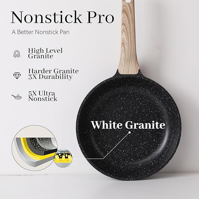 Pots and Pans Set Non Stick, 13Pcs Kitchen Cookware Sets, Granite Stone Induction Cookware Non Stick Cooking Set w/Frying Pans, Saucepans, Saut챕 Pan (PFOA Free), Black