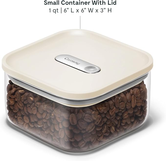 Caraway 1qt Glass Airtight Food Storage Container with Lid ??Non-Toxic, BPA-Free Kitchen Storage Container ??Stackable, Space-Saving Airtight Container for Dry Goods and More - Cream