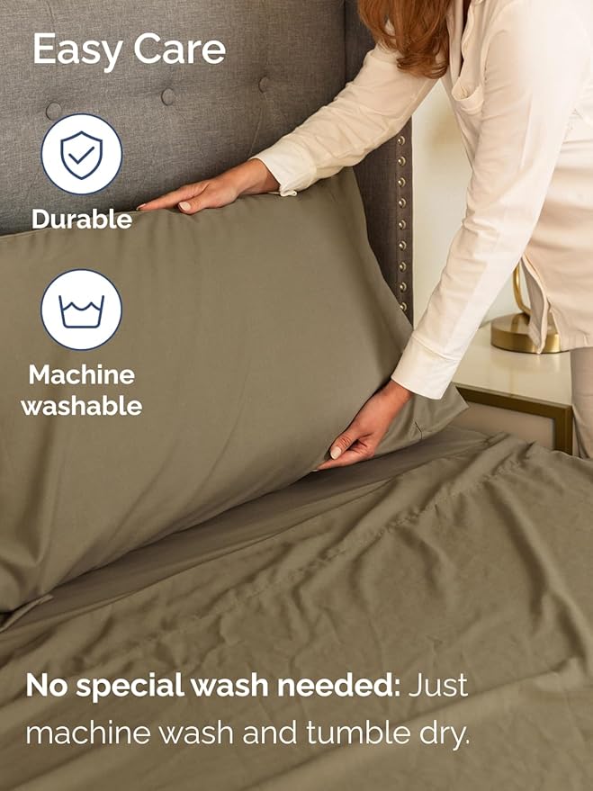 Extra Deep Pocket Queen Sheet Set - 4 Piece Breathable & Cooling Bed Sheets - Hotel Luxury Sheet Set - Ultra Soft, Wrinkle Free & Comfy - Easily Fits Extra Deep Mattresses - Deep Pocket Khaki Sheets