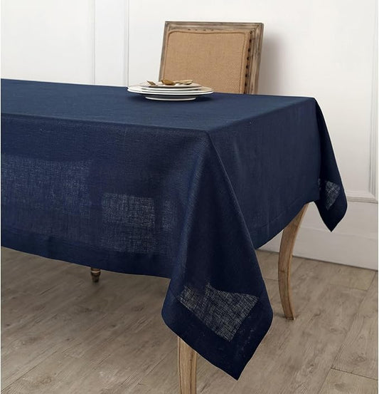 Solino Home Linen Navy Blue Tablecloth 60 x 132 Inch - 100% Pure Linen Rectangular Tablecloth - Machine Washable Table Cloth for Winter, Spring, Easter - Fete