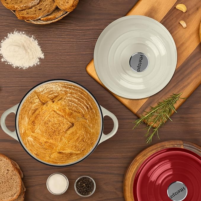 Dutch Oven for Bread Baking, 5.4 Quart Dutch Enameled Cast Iron Bread Oven, Dutch Oven for Sourdough Bread Baking, Oven Safe up to 500째 F, 25 cm White