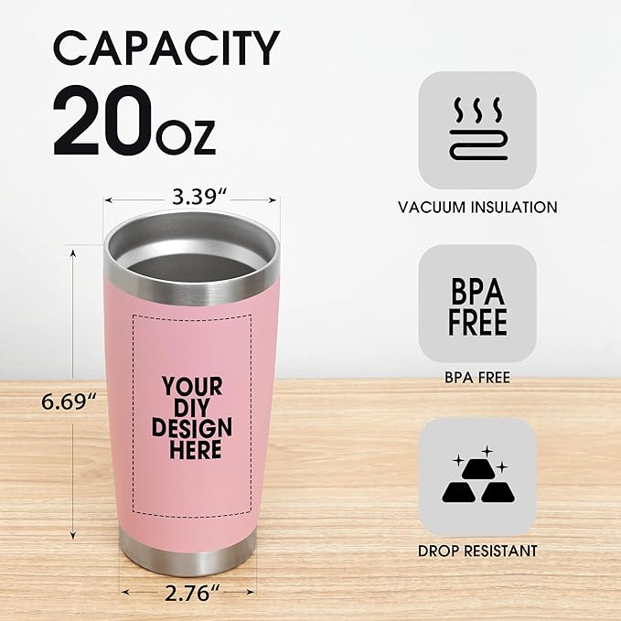 SMLIXE Personalized Coffee Tumbler Print in USA 20oz Stainless Steel Double Wall Insulated Coffee Cup With Text Photo Logo