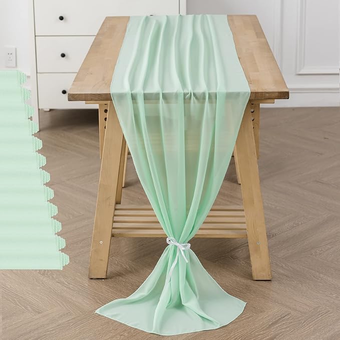 flohar 12Pack 9ft Chiffon Table Runner14x108 Inch Sheer Romantic Table Runner for Wedding Birthday Party Bridal Shower Outdoor Decoration-Mint