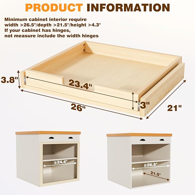 Pullout Cabinet Organizer, 26''W횞21''D횞3''H Slide Out Shelves for Kitchen Cabinets, Pull out Drawers for Kitchen Cabinets, Pantry, Bathroom, & Storage Organization