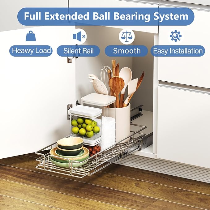 ROOMTEC Pull Out Cabinet Organizer, Cabinet Pull Out Shelves 7쩍" W x 21쩍" D, Heavy Duty Cabinet Drawers Slide Out Kitchen Cabinet Organizers Storage Shelf