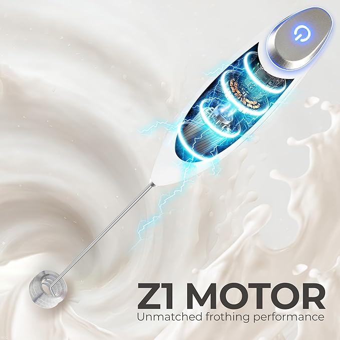 Zulay Kitchen Patented Tornado Triple Whisk Milk Frother with 4 Duracell Batteries ??Handheld Foam Maker for Coffee, Lattes, Matcha & Hot Chocolate ??Rich, Creamy Froth in Seconds