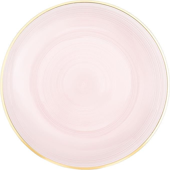 PLASTICPRO 64 Pieces Crystal Design Plastic Plates Combo Pack 7 inch and 10 inch Gold Rim Elegant Disposable Plates, Transparent Pink