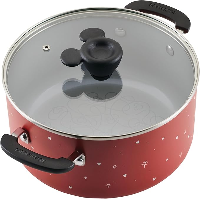 Farberware Disney Bon Voyage Ceramic Nonstick Pots and Pans Set with Baking Sheet/Cookie Pan and Disney Home Kitchen Tools, 8 Piece Non Stick Cookware Set - Red