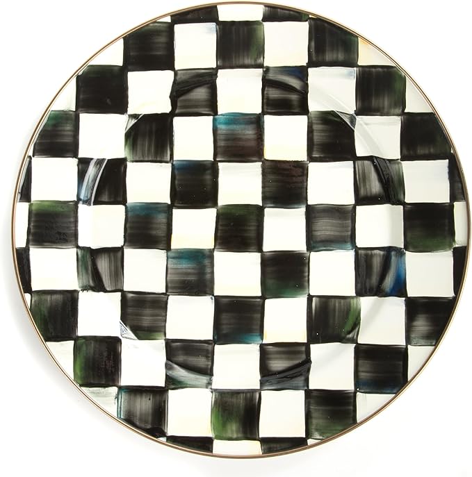MACKENZIE-CHILDS Enamel Charger Plate, Charger Decoration for Dinner Plates or Home Decor, 12 Inches, Black-and-White Courtly Check, Set of 1