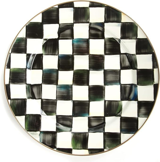 MACKENZIE-CHILDS Enamel Charger Plate, Charger Decoration for Dinner Plates or Home Decor, 12 Inches, Black-and-White Courtly Check, Set of 1