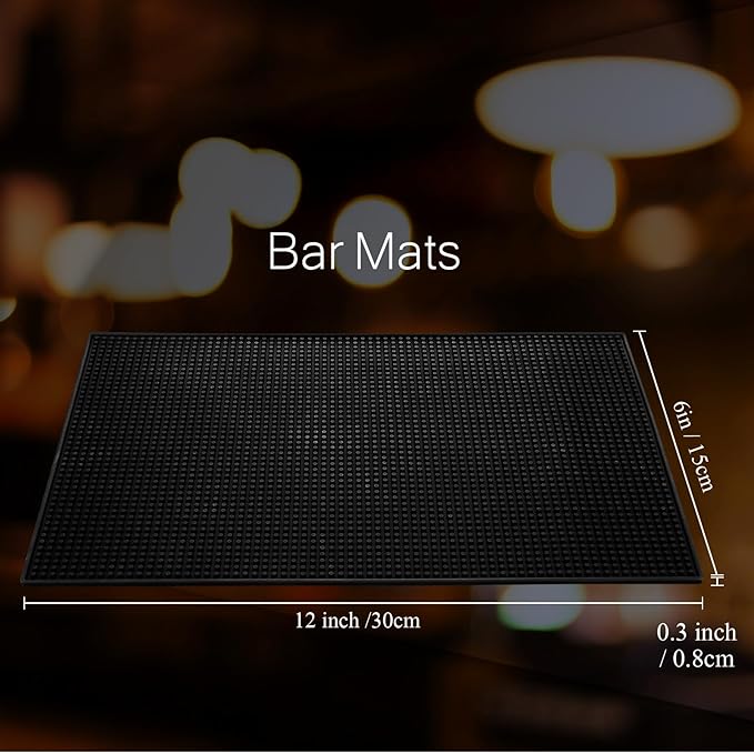 Tioncy 2 Pcs Bar Mat 6 x 12 Inch Bar Mat for Countertop Non Slip Rubber Bar Service Mat Cocktail Coffee Bar Mats for Home Bar Bartending Barbershop, Black