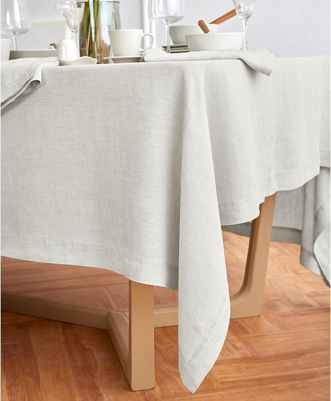 Solino Home Linen Tablecloth 70 x 120 Inch - 100% Pure Linen Light Flax Table Cloth for Rectangle Tables - Sonoma, Machine Washable Tablecloth for Christmas, New Year
