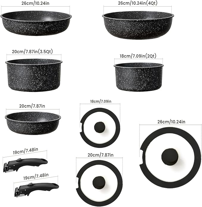 Pots and Pans Set, Nonstick Detachable Handle Cookware Set, Induction Kitchen Cookware Set with Removable Handle, Healthy Non Stick Cookware, Dishwasher 竊?Oven Safe, PFOA Free