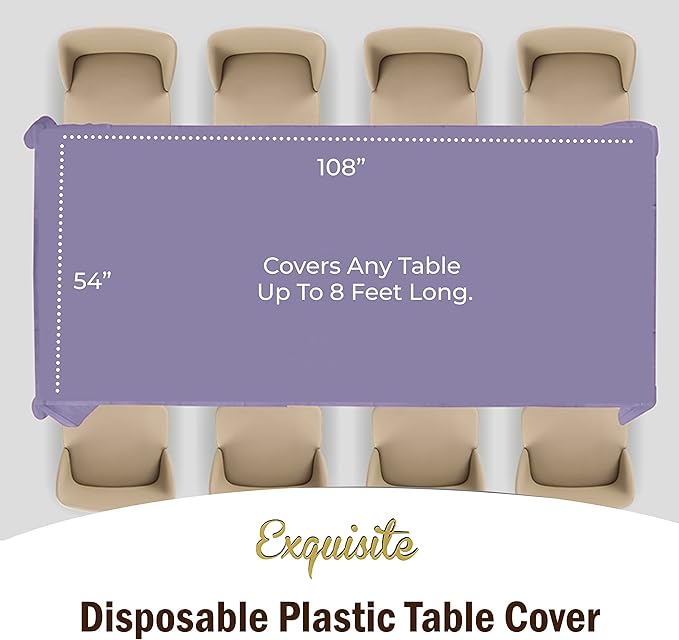 Party Solids Pack Of 6 Premium Plastic Tablecloth 54 Inch x 108 Inch Rectangle Plastic Table Cover - Lavender