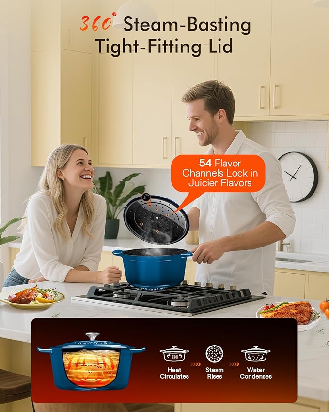 Nuwave 6QT Healthy Enameled Cast Iron Dutch Oven Pot with Lid, Heavy Duty 7-Layer Enamel, Enhanced Rust Protection, Dual Handles, Oven Safe to 500째F for Sourdough Bread Baking, Braise, Stew, Roast