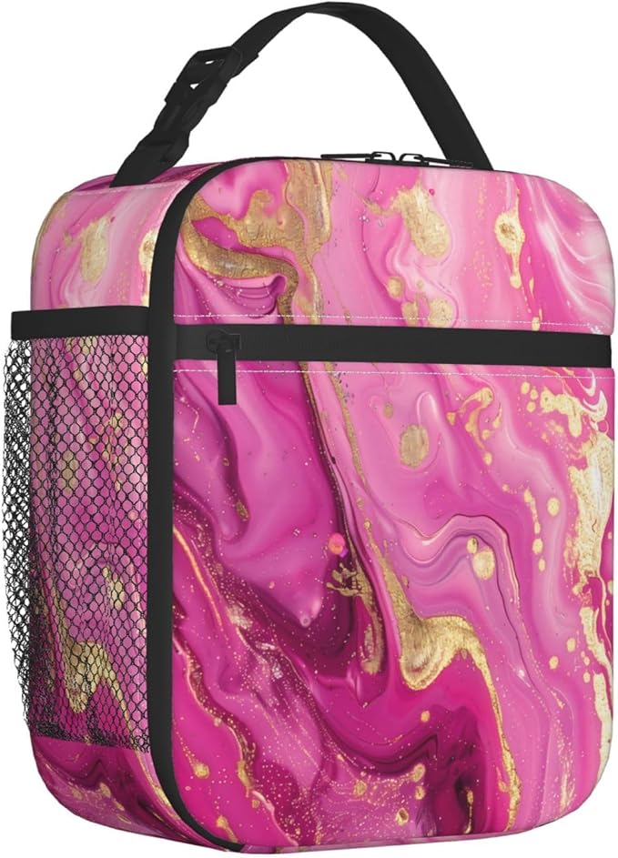 VANZEV Insulated Lunch Box for Women Men, Art Pink Marble Theme Lunch Box Reusable Portable Lunch Bag Cooler Tote Waterproof Lunch Container for Office Picnic Work Travel