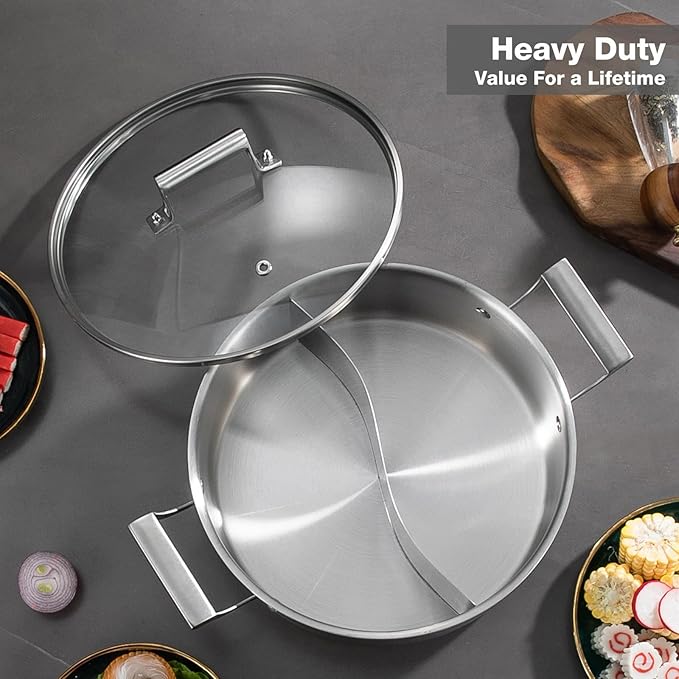 DELARLO Tri-Ply Stainless Steel 12 inch Everyday Pan with Lid, Kitchen Induction Deep Saute Pan,shabu shabu pot High Side Cooking Pot 6.8QT, Oven Safe Stock Pot, Up to 600℉