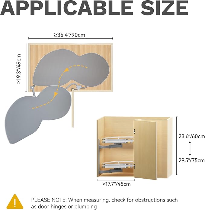 DWVO Corner Cabinet Organizer, 2-Tier Blind Corner Pull Out with 270째 Rotating Shelf, Left Swing Tray, Heavy-Duty Iron, Easy-Install Template, 32.7"x17.3"x21.3", Gray