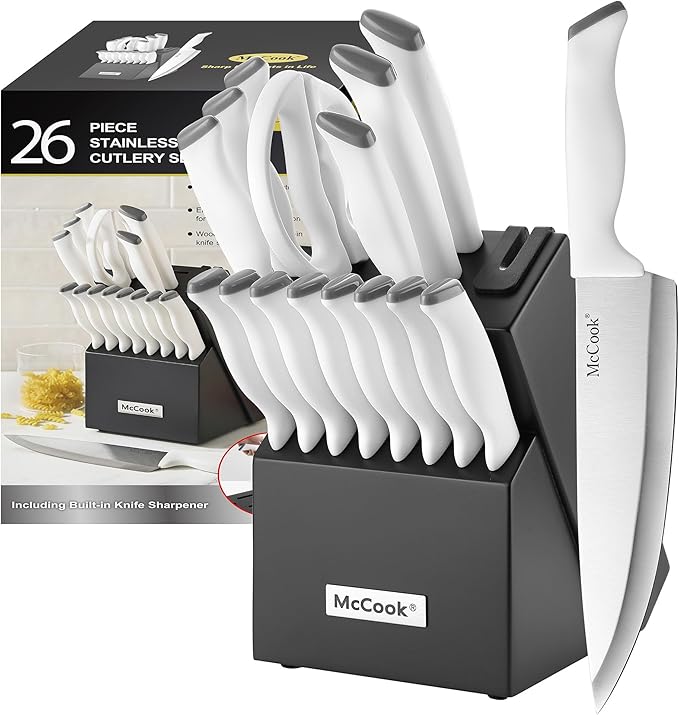 McCook짰 Knife Sets, German Stainless Steel Kitchen Knife Block Sets with Built-in Sharpener