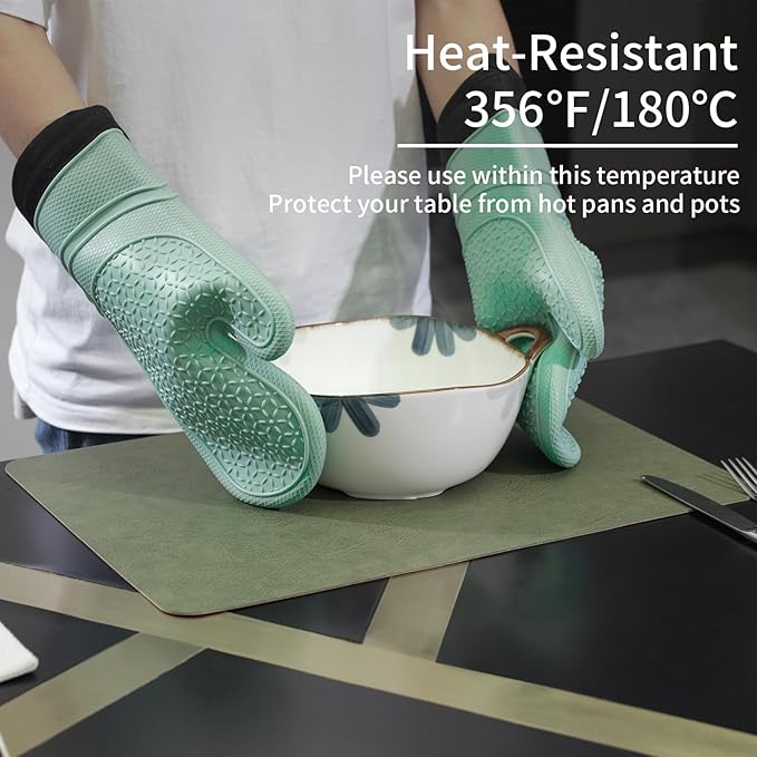EDanle Cowhide Pattern Faux Leather Placemats Set of 6,Heat Resistant Non-Slip Waterproof Wipeable Washable Kitchen Dining PU Table Place Mats,Double-Sides Available,Green Brown