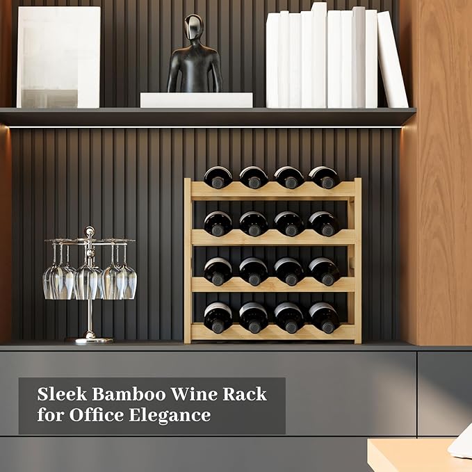 Wine Rack竊똁amboo Wine Storage Cabinet Shelf竊똂ountertop Wine Shelf- Freestanding Wine Holder for Kitchen & Pantry (Natural, 4-Tier)