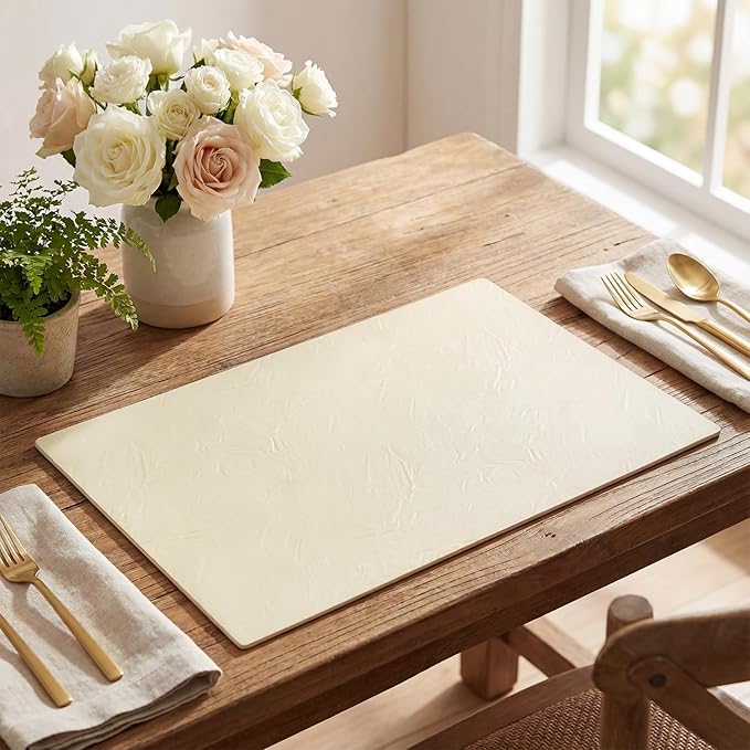 Artoid Mode Beige Faux Leather Placemats Set of 6, 12x18 Inch Waterproof Wipeable Heat Resistant Place Mats, Reversible Table Mats for Kitchen Dining Decor
