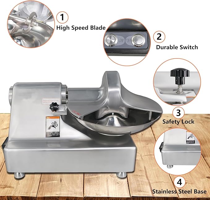 CLIVIA Commercial Meat Bowl Cutter Mixer, 5.5L Multifunctional Electric Food Chopper Processor Meat Blender Buffalo Chopper for Vegetable Garlic 550W 1450 r/min