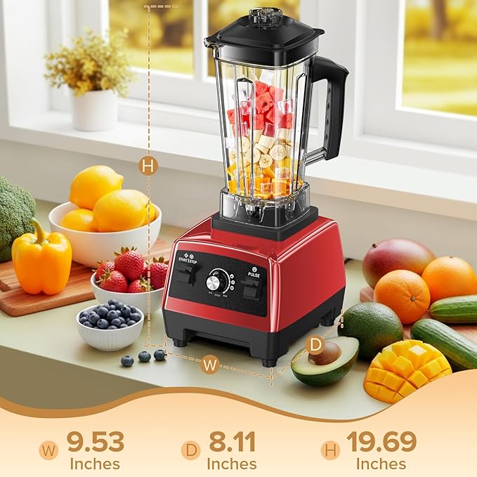 Blender for Smoothies, Blenders for Kitchen with 68Oz. Pitcher and 20Oz.Juicer Container, Smoothie Blender for Ice Crushing, Frozen Fruits, Red