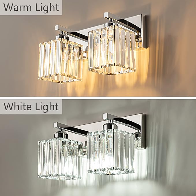 Modern Bathroom Vanity Light 2-Lights Chrome Crystal Bathroom Wall Light Vanity Light Fixturesï¼?2.59-inch Modern Minimalist Design