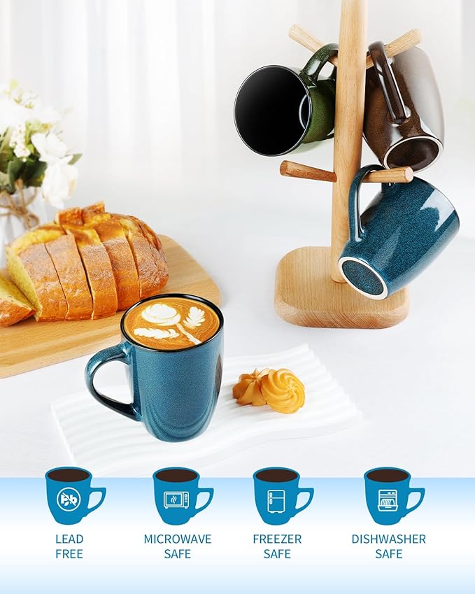 Ceramic Mugs 12oz,Set of 6,Large Ceramic Coffee Mugs for Men, Women, Dad, Mom, Coffee cups,Modern Coffee Mugs With Handle For Tea,Latte,Cappuccino,Cocoa. (6 Pack)