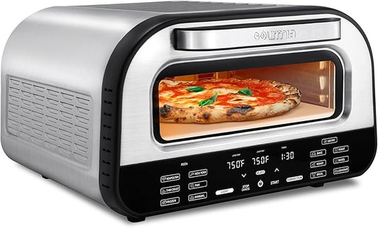 Gourmia Indoor Pizza Oven Air Fryer Toaster ??1800W Countertop Multi-Cooker with Pizza Stone, Digital Controls & 6 Presets, Stainless Steel