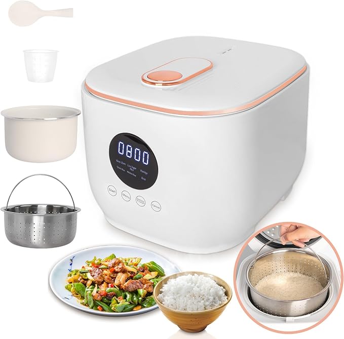 Small Low Carb Rice Cooker 6 Cup, 3L Mini Low Sugar Rice Cooker, with Steamer Basket 5 Cooking Functions Smart Starch Removing 8H Keep Warm for Porridge,Soup,Quick Rice,White Rice(White)