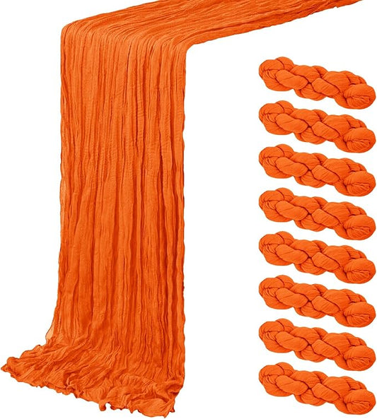 8 Pack Orange Cheesecloth Table Runner 20 x 120 inch Gauze Table Runners 10 FT Long,Semi Sheer Cheese Cloth Fabric Table Runner Bulk for Wedding,Party,Baby Shower,Bridal Shower Decoration