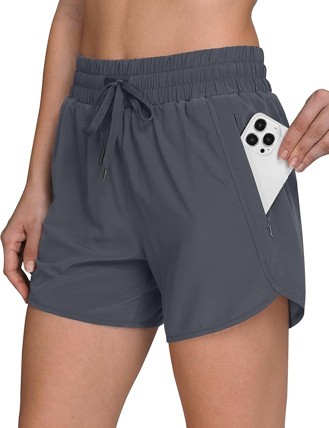 Women's 5" Running Shorts Quick Dry Sporty Athletic Gym Workout Shorts with Zipper Pockets Liner