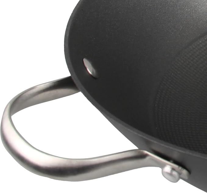 Cuisiland 12.5" Honeycomb Cast Iron Wok with Dual Handles ??Non-Stick Stir-Fry Pan, Stainless Steel Long Handles, Oven Safe, Classic Cast Iron Heat Retention